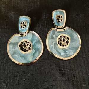 Chic Teal and Silver Statement Earrings